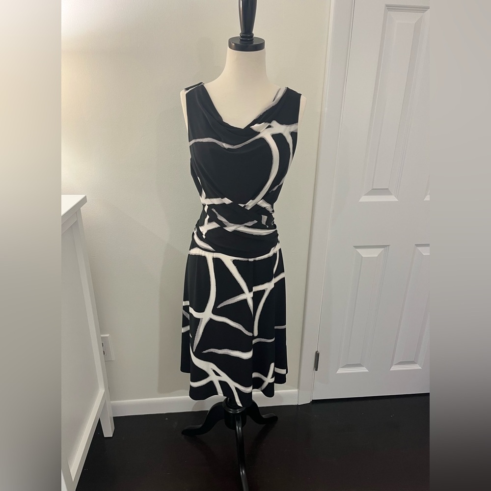 Jones New York Black and White Patterned Dress